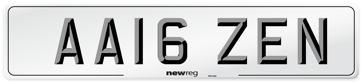 AA16 ZEN Number Plate from New Reg